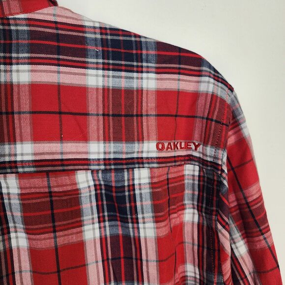 Oakley Mens Shirt Size Large Red Plaid Button Up Long Sleeve Chase Woven Casual - Picture 8 of 12